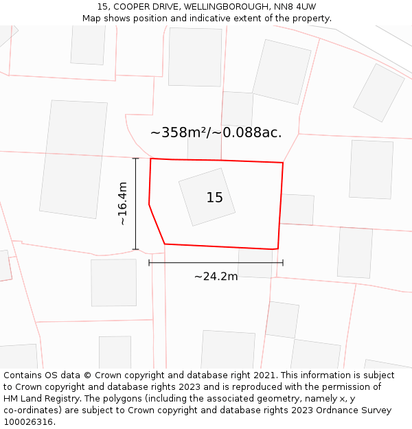 15, COOPER DRIVE, WELLINGBOROUGH, NN8 4UW: Plot and title map