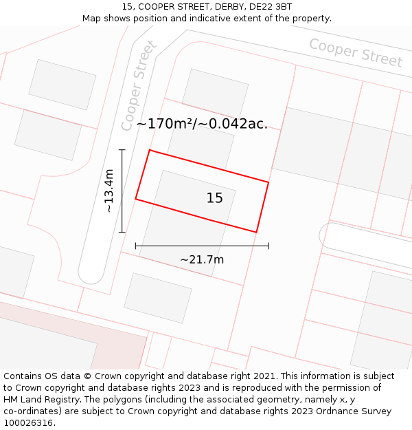 15, COOPER STREET, DERBY, DE22 3BT: Plot and title map