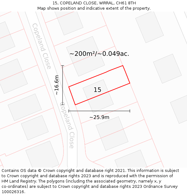 15, COPELAND CLOSE, WIRRAL, CH61 8TH: Plot and title map