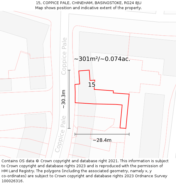 15, COPPICE PALE, CHINEHAM, BASINGSTOKE, RG24 8JU: Plot and title map