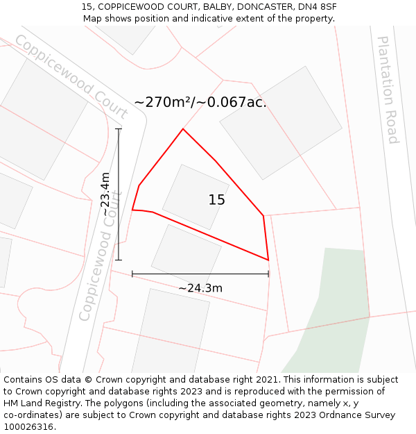 15, COPPICEWOOD COURT, BALBY, DONCASTER, DN4 8SF: Plot and title map