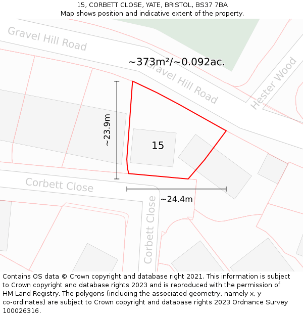 15, CORBETT CLOSE, YATE, BRISTOL, BS37 7BA: Plot and title map