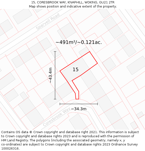 15, CORESBROOK WAY, KNAPHILL, WOKING, GU21 2TR: Plot and title map