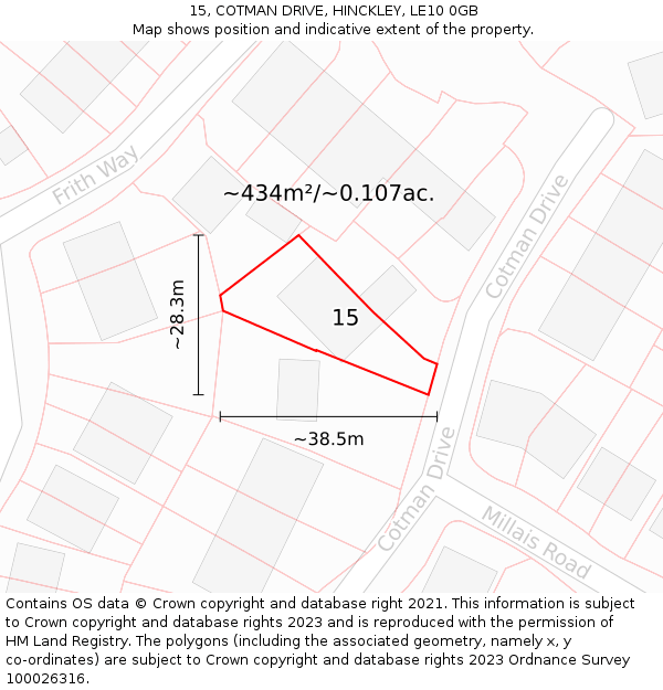 15, COTMAN DRIVE, HINCKLEY, LE10 0GB: Plot and title map