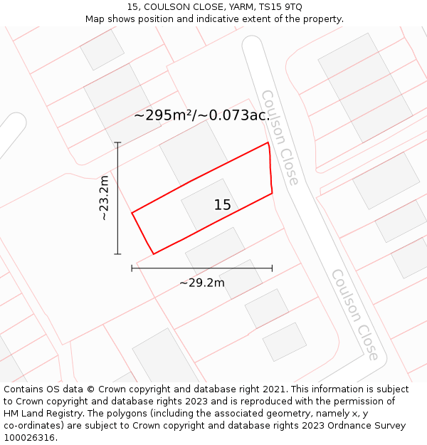 15, COULSON CLOSE, YARM, TS15 9TQ: Plot and title map