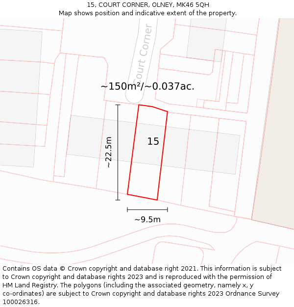 15, COURT CORNER, OLNEY, MK46 5QH: Plot and title map