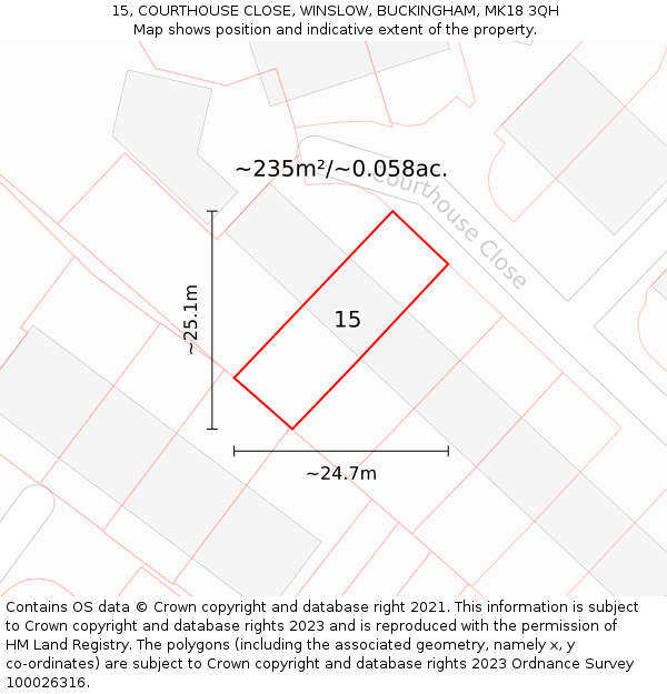 15, COURTHOUSE CLOSE, WINSLOW, BUCKINGHAM, MK18 3QH: Plot and title map