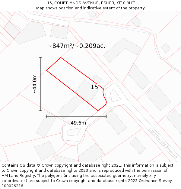 15, COURTLANDS AVENUE, ESHER, KT10 9HZ: Plot and title map