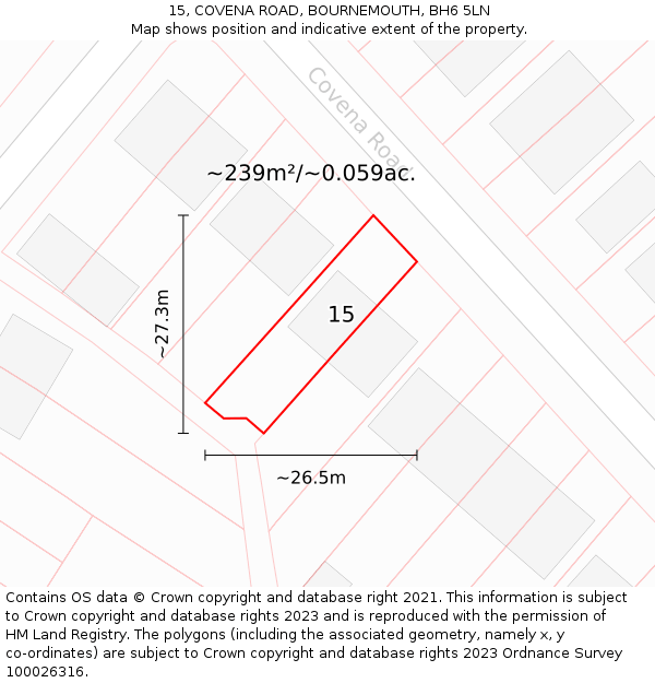 15, COVENA ROAD, BOURNEMOUTH, BH6 5LN: Plot and title map