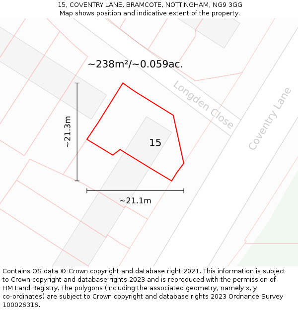 15, COVENTRY LANE, BRAMCOTE, NOTTINGHAM, NG9 3GG: Plot and title map