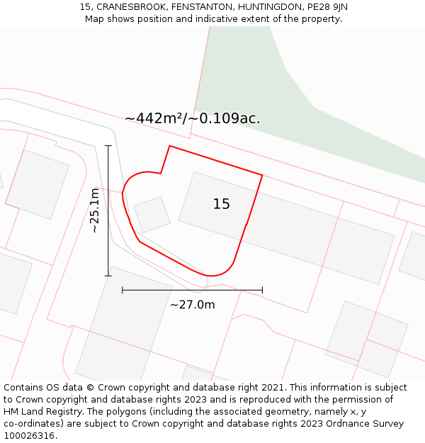 15, CRANESBROOK, FENSTANTON, HUNTINGDON, PE28 9JN: Plot and title map