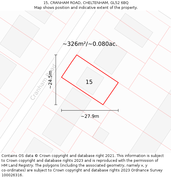 15, CRANHAM ROAD, CHELTENHAM, GL52 6BQ: Plot and title map