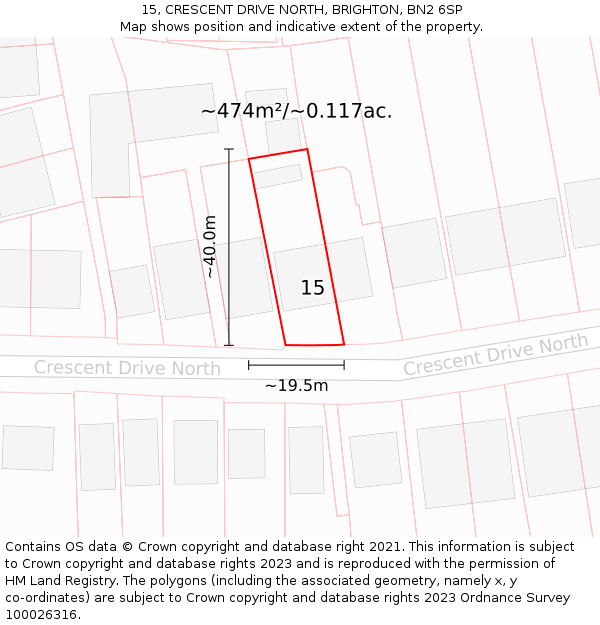 15, CRESCENT DRIVE NORTH, BRIGHTON, BN2 6SP: Plot and title map