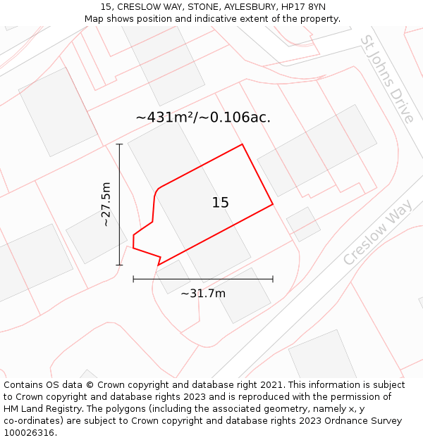 15, CRESLOW WAY, STONE, AYLESBURY, HP17 8YN: Plot and title map