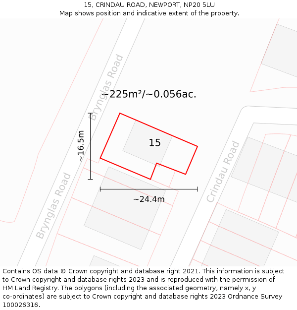 15, CRINDAU ROAD, NEWPORT, NP20 5LU: Plot and title map