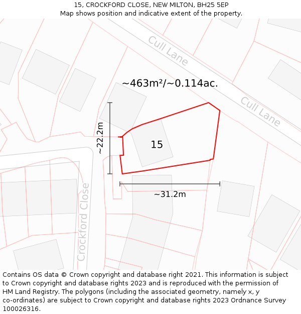 15, CROCKFORD CLOSE, NEW MILTON, BH25 5EP: Plot and title map