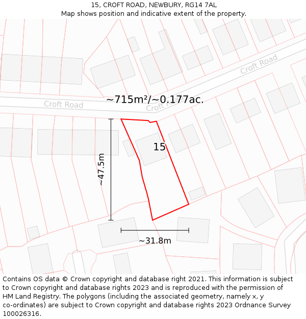 15, CROFT ROAD, NEWBURY, RG14 7AL: Plot and title map