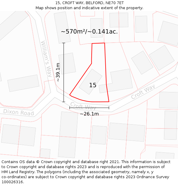 15, CROFT WAY, BELFORD, NE70 7ET: Plot and title map