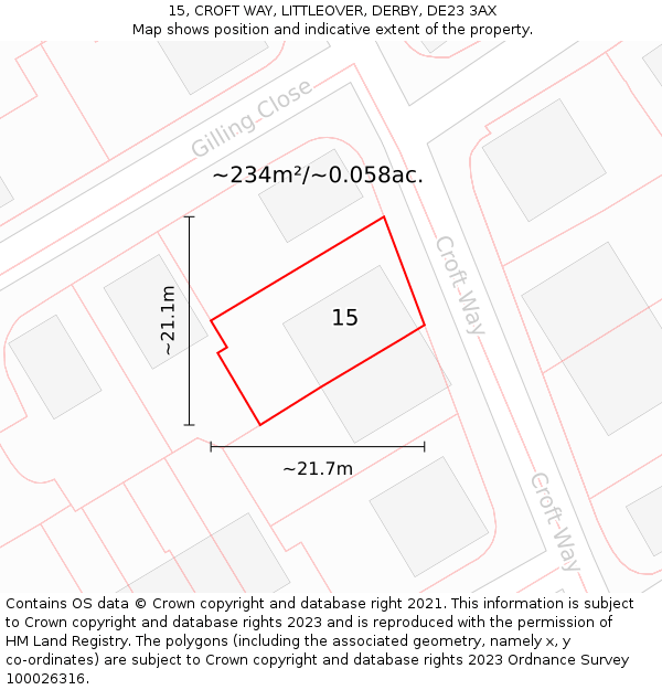 15, CROFT WAY, LITTLEOVER, DERBY, DE23 3AX: Plot and title map