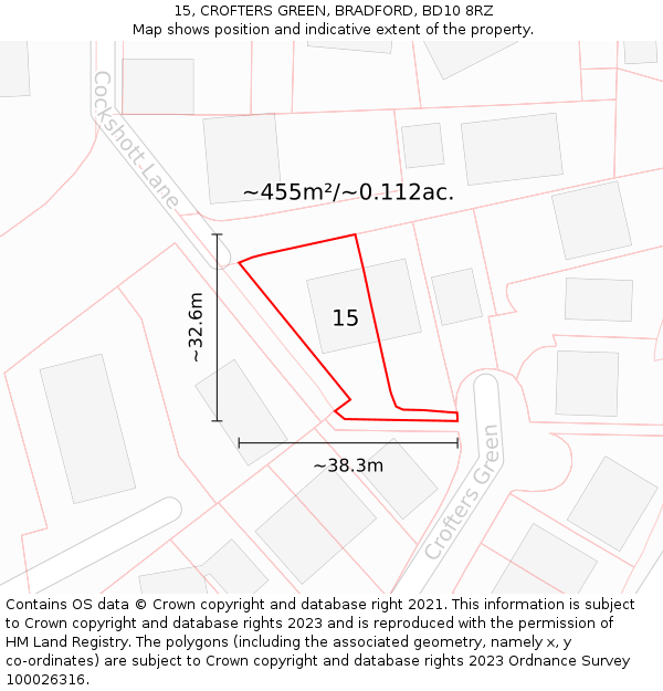 15, CROFTERS GREEN, BRADFORD, BD10 8RZ: Plot and title map