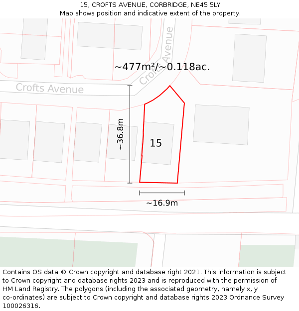 15, CROFTS AVENUE, CORBRIDGE, NE45 5LY: Plot and title map