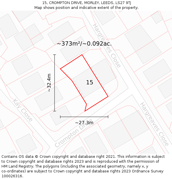 15, CROMPTON DRIVE, MORLEY, LEEDS, LS27 9TJ: Plot and title map