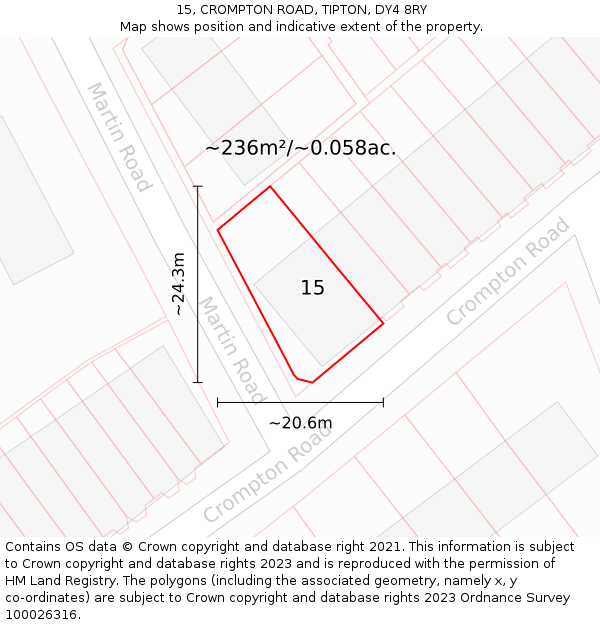 15, CROMPTON ROAD, TIPTON, DY4 8RY: Plot and title map