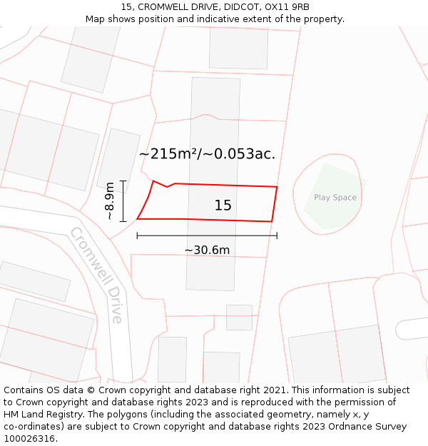 15, CROMWELL DRIVE, DIDCOT, OX11 9RB: Plot and title map