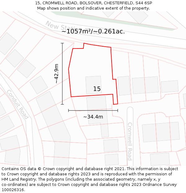 15, CROMWELL ROAD, BOLSOVER, CHESTERFIELD, S44 6SP: Plot and title map