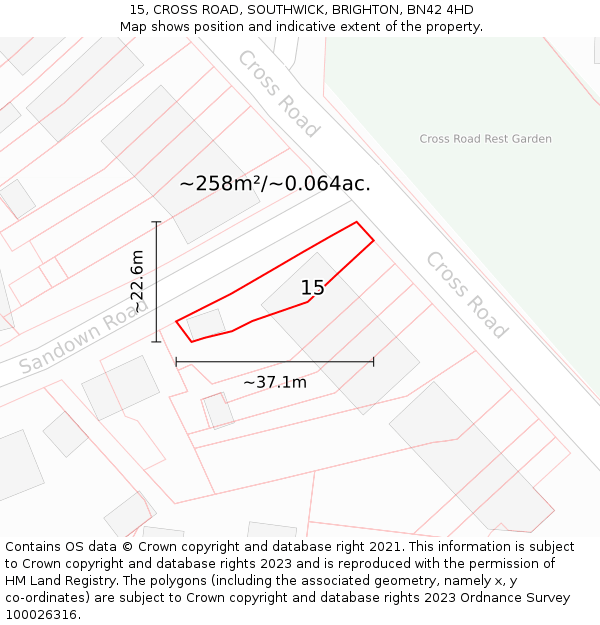 15, CROSS ROAD, SOUTHWICK, BRIGHTON, BN42 4HD: Plot and title map