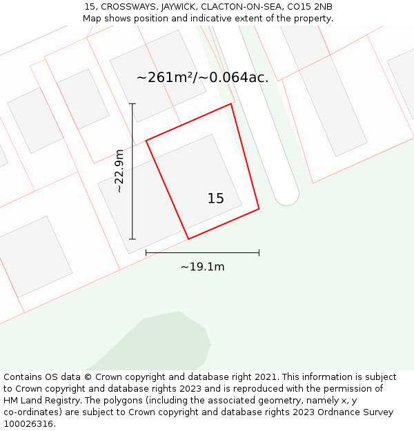 15, CROSSWAYS, JAYWICK, CLACTON-ON-SEA, CO15 2NB: Plot and title map