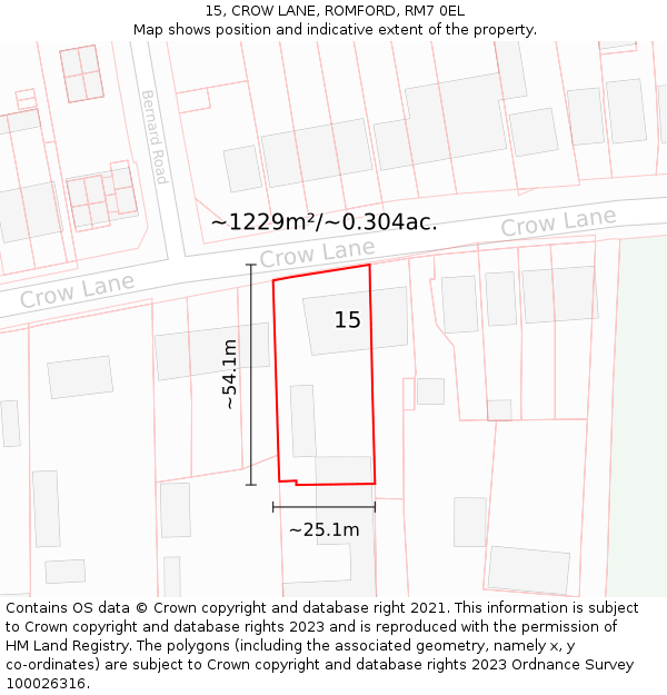 15, CROW LANE, ROMFORD, RM7 0EL: Plot and title map