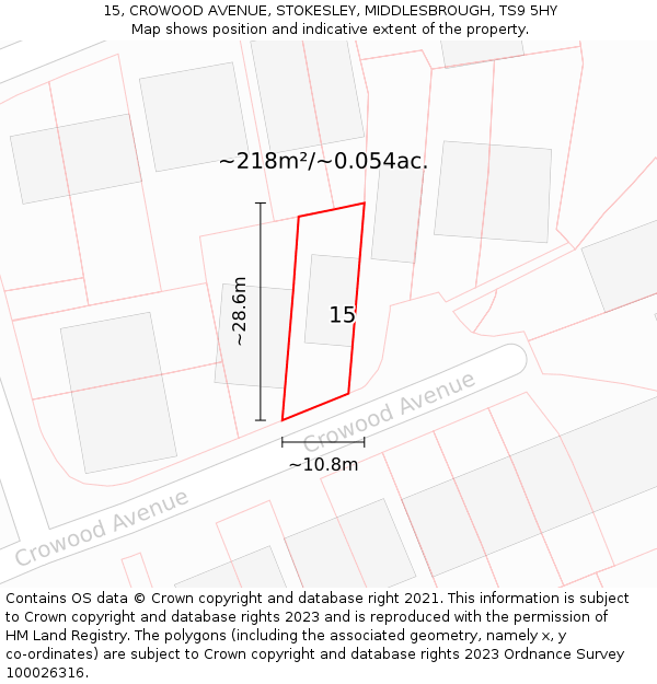 15, CROWOOD AVENUE, STOKESLEY, MIDDLESBROUGH, TS9 5HY: Plot and title map