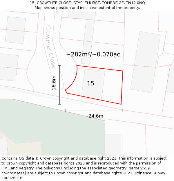 15, CROWTHER CLOSE, STAPLEHURST, TONBRIDGE, TN12 0NQ: Plot and title map