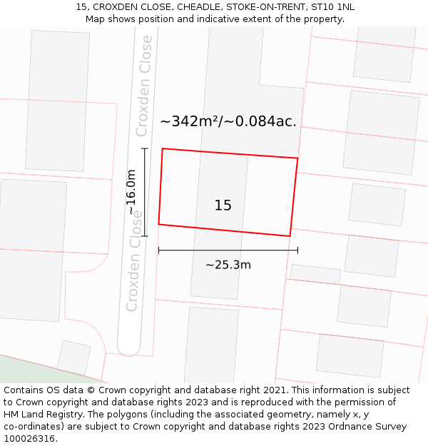 15, CROXDEN CLOSE, CHEADLE, STOKE-ON-TRENT, ST10 1NL: Plot and title map