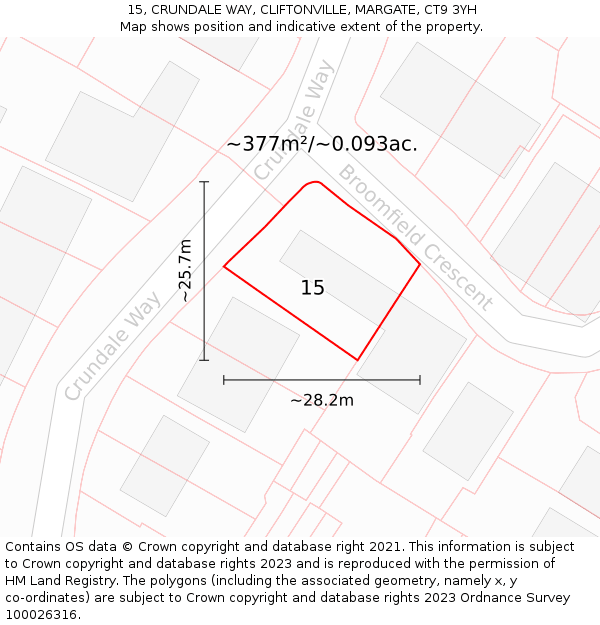 15, CRUNDALE WAY, CLIFTONVILLE, MARGATE, CT9 3YH: Plot and title map