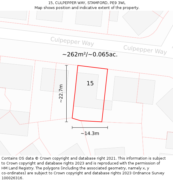 15, CULPEPPER WAY, STAMFORD, PE9 3WL: Plot and title map