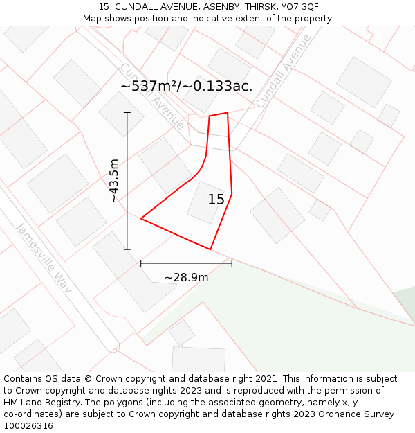 15, CUNDALL AVENUE, ASENBY, THIRSK, YO7 3QF: Plot and title map