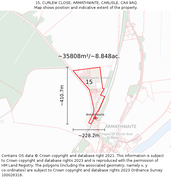 15, CURLEW CLOSE, ARMATHWAITE, CARLISLE, CA4 9AQ: Plot and title map
