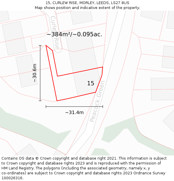 15, CURLEW RISE, MORLEY, LEEDS, LS27 8US: Plot and title map