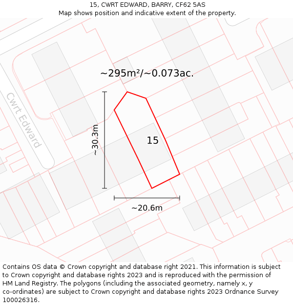 15, CWRT EDWARD, BARRY, CF62 5AS: Plot and title map