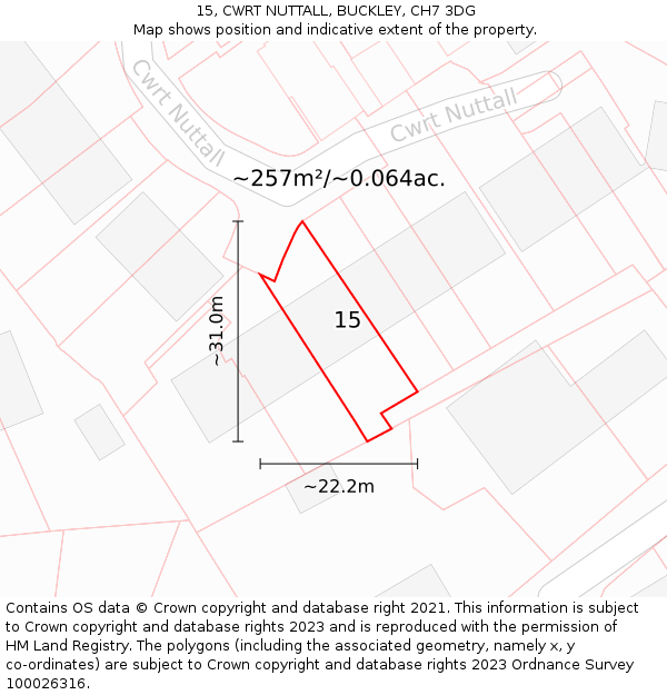 15, CWRT NUTTALL, BUCKLEY, CH7 3DG: Plot and title map