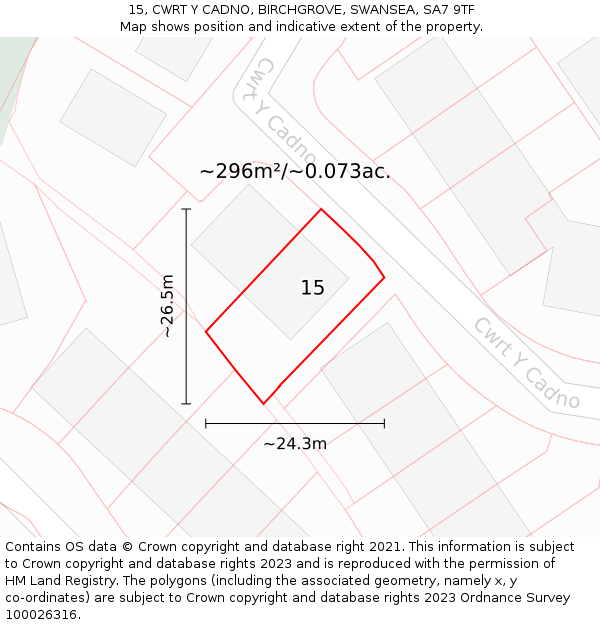 15, CWRT Y CADNO, BIRCHGROVE, SWANSEA, SA7 9TF: Plot and title map