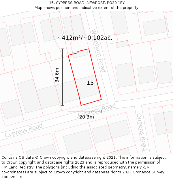 15, CYPRESS ROAD, NEWPORT, PO30 1EY: Plot and title map