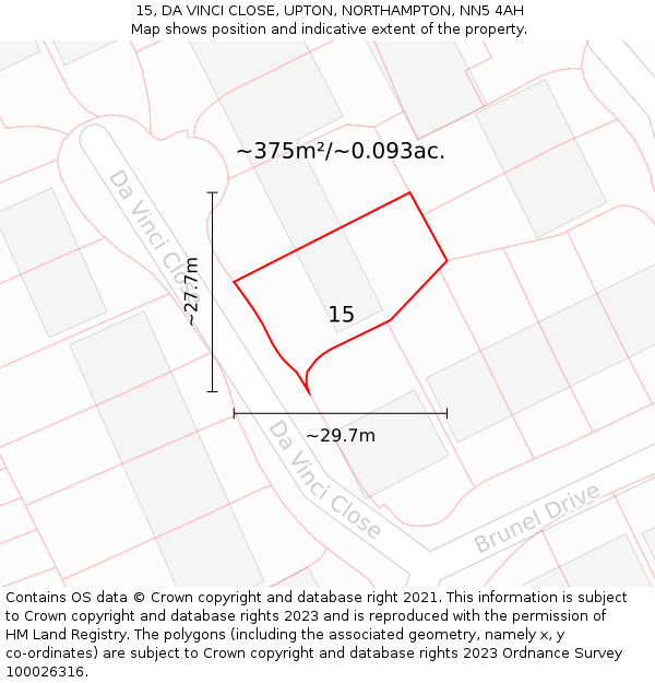 15, DA VINCI CLOSE, UPTON, NORTHAMPTON, NN5 4AH: Plot and title map