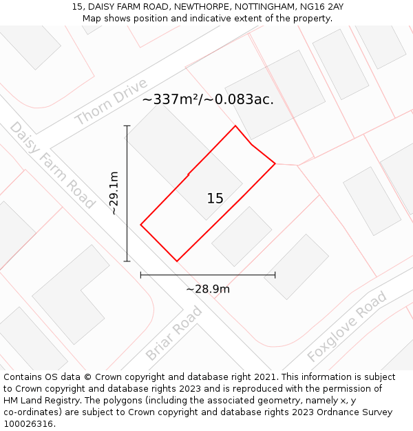 15, DAISY FARM ROAD, NEWTHORPE, NOTTINGHAM, NG16 2AY: Plot and title map