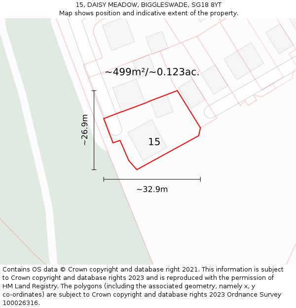 15, DAISY MEADOW, BIGGLESWADE, SG18 8YT: Plot and title map