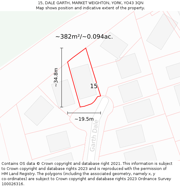 15, DALE GARTH, MARKET WEIGHTON, YORK, YO43 3QN: Plot and title map