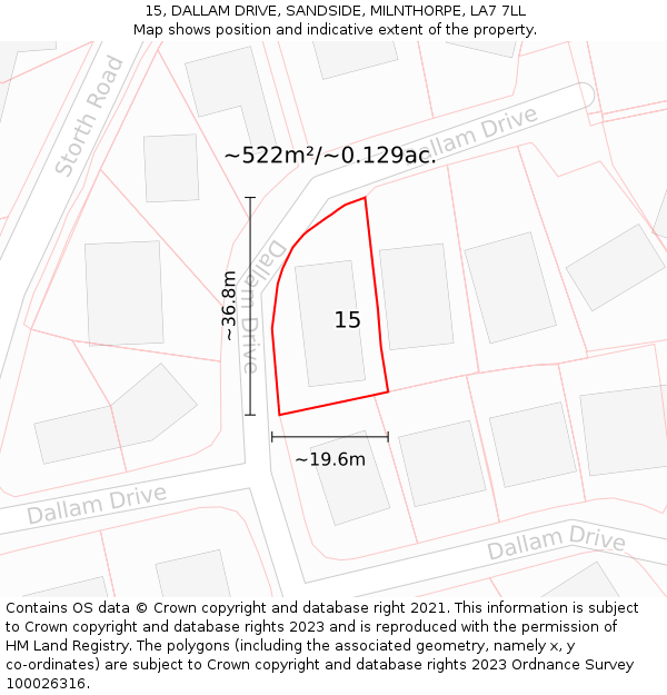 15, DALLAM DRIVE, SANDSIDE, MILNTHORPE, LA7 7LL: Plot and title map