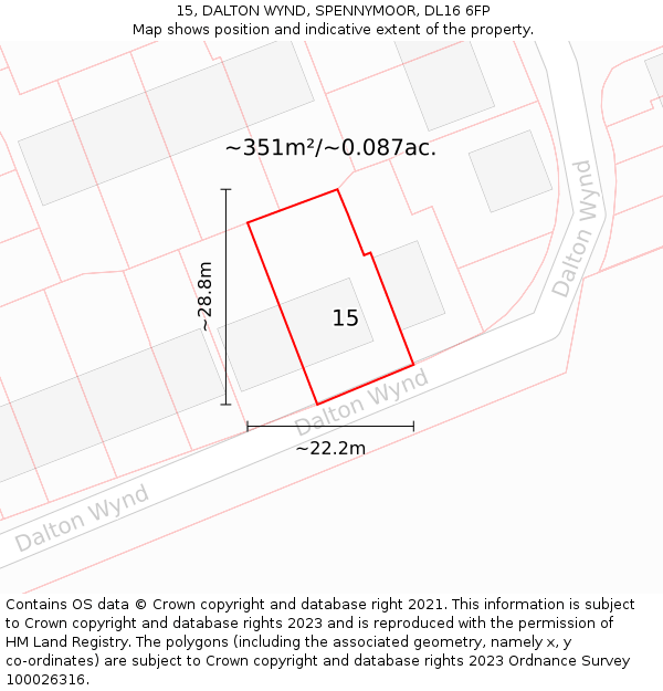 15, DALTON WYND, SPENNYMOOR, DL16 6FP: Plot and title map